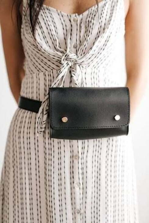 Gigi Pip Handbags - Gigi Pip Black Leather Belt Sling Bag with Gold Hardware